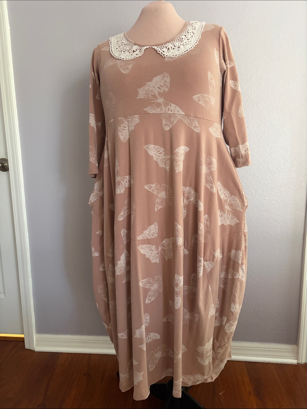 Fashion BohoLoco Pink Lace Collar Butterfly Maxi Dress